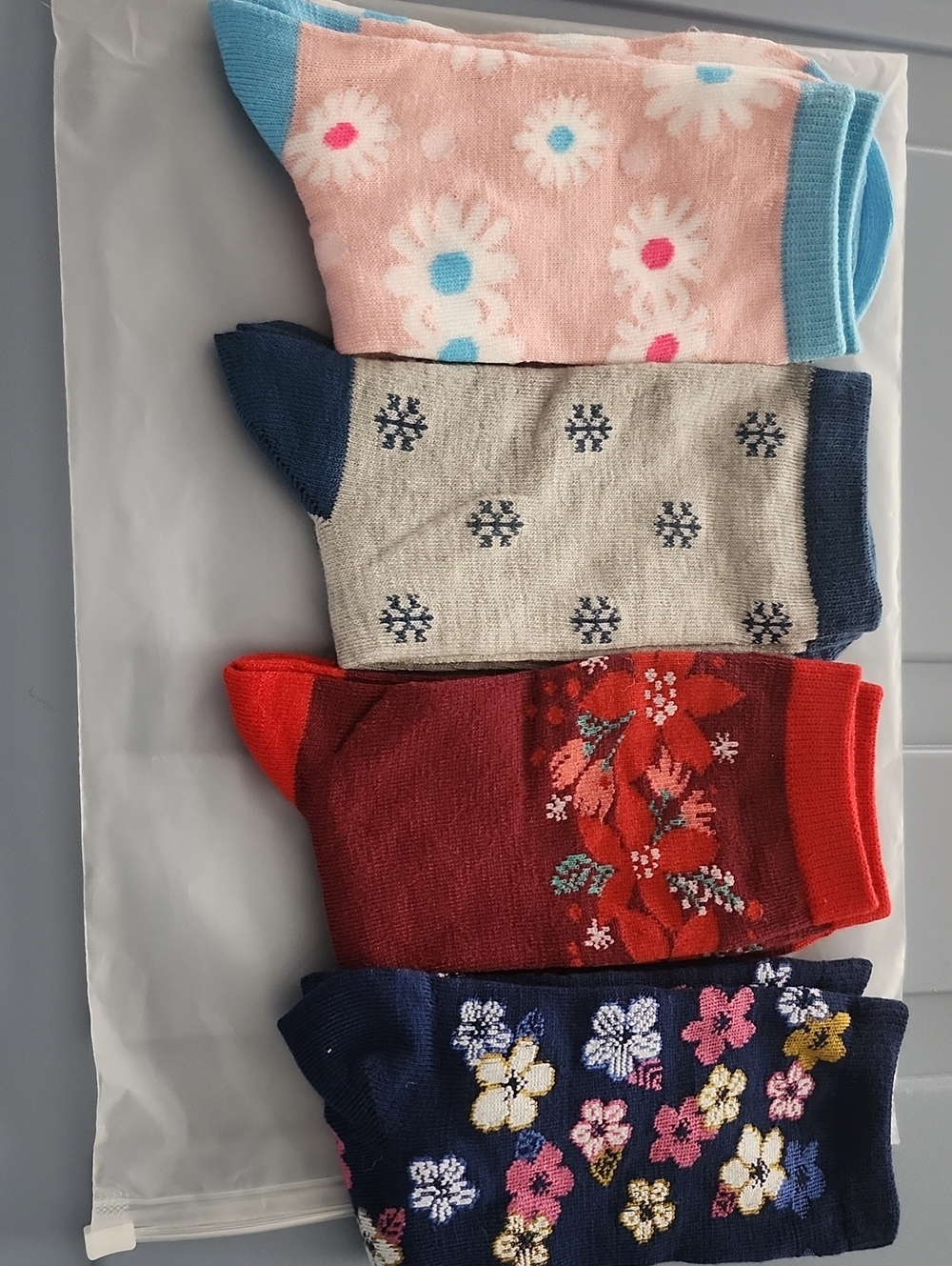 Women's Floral and Patterned Crew Socks - Pink, Navy, Red, Cream - Picture 2 of 2